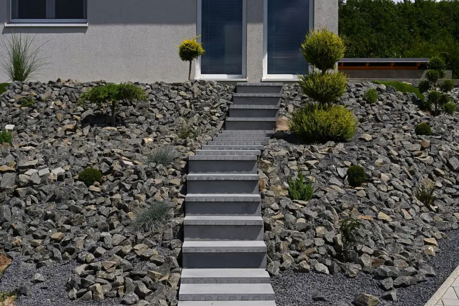 Stairs through a rock garden