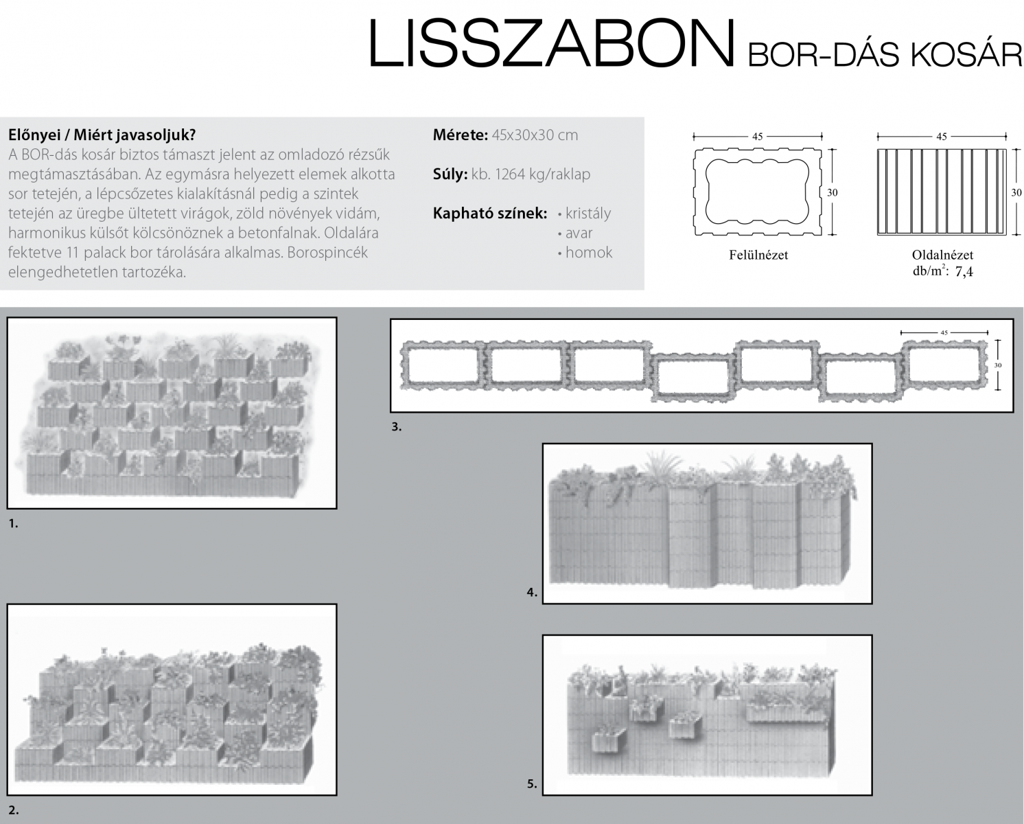Lisszabon Bor-dás kosár technikai információi